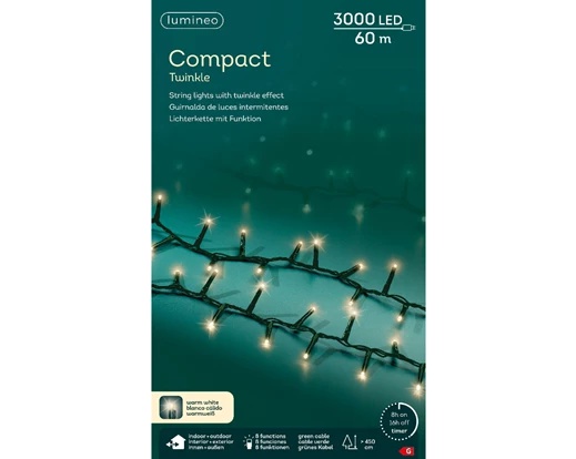 Catena luci LED 60m 3000 lampadine verde/bianco caldo