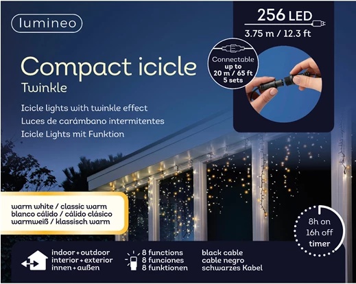 Catena LED icicle 256 luci 375x60 cm