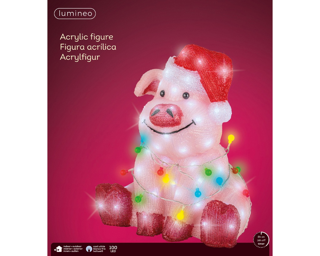 Maialino 30x36.5x41 cm 100 led rosa fisso