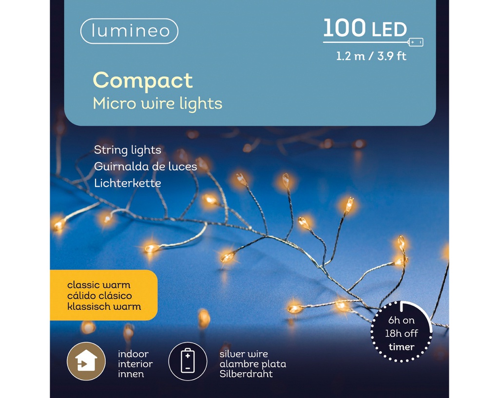 Catena luci LED 100 pz 120cm argento caldo