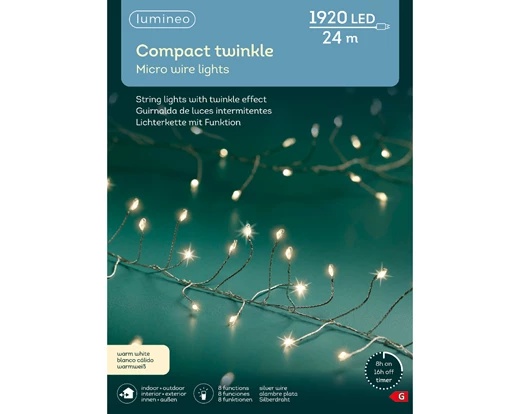 Catena luci LED 24m 1920 led argento/biano caldo