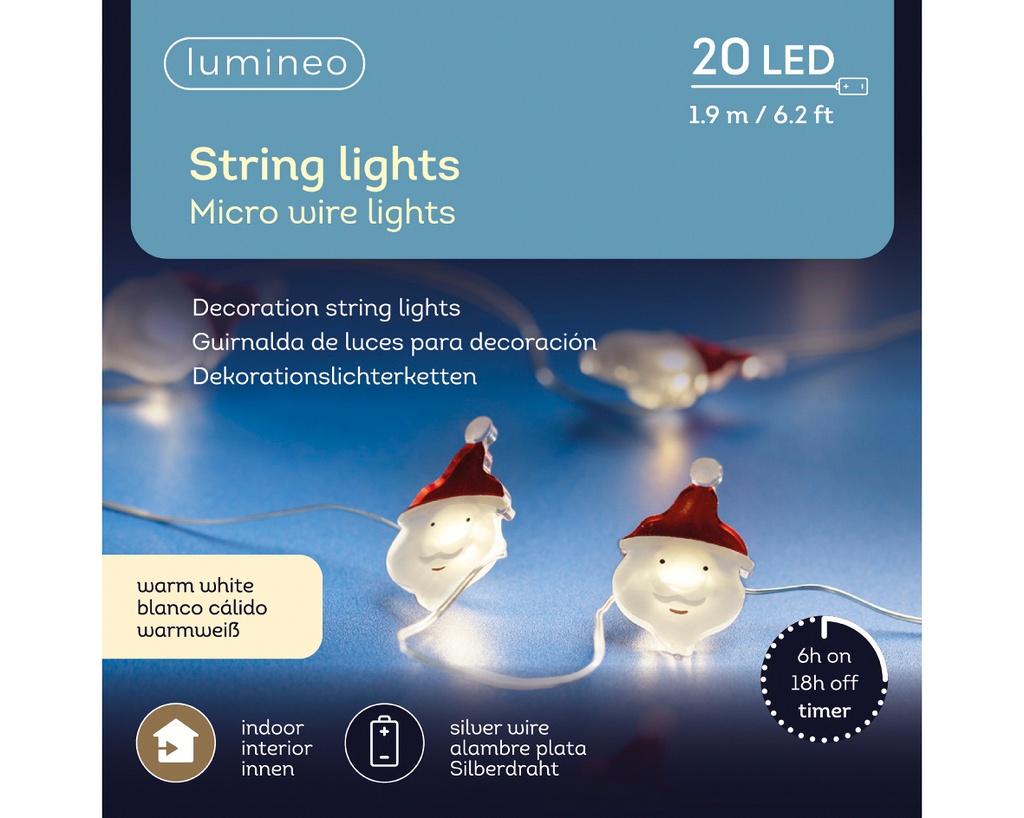 Catena micro LED 190cm 20 luci bianco caldo