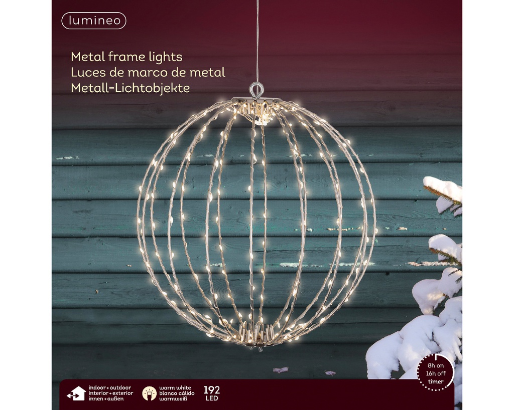 Cornice luce sfera metallo 28cm 192 LED argento