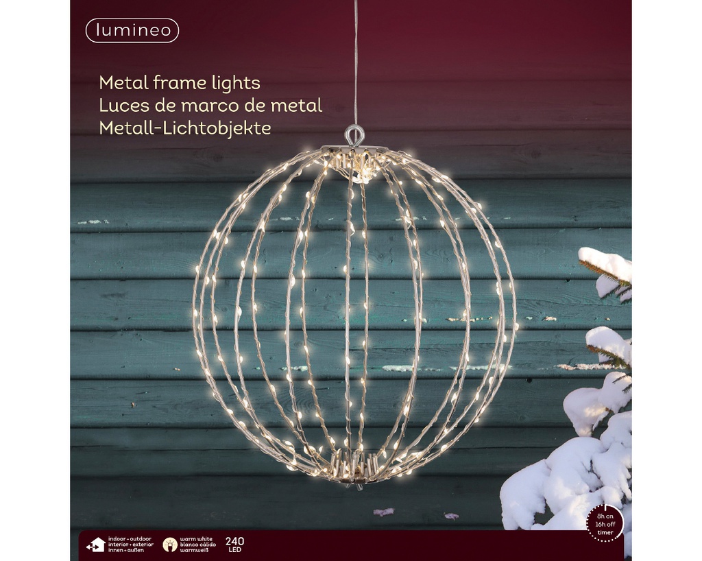 Sfera di metallo 38 cm con 240 LED argento