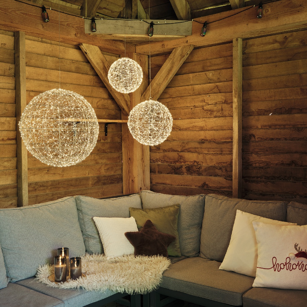 Sfera luce LED 58cm argento/bianco caldo