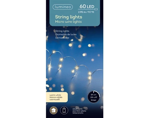 Micro luci LED fisse 295cm 60 led argento