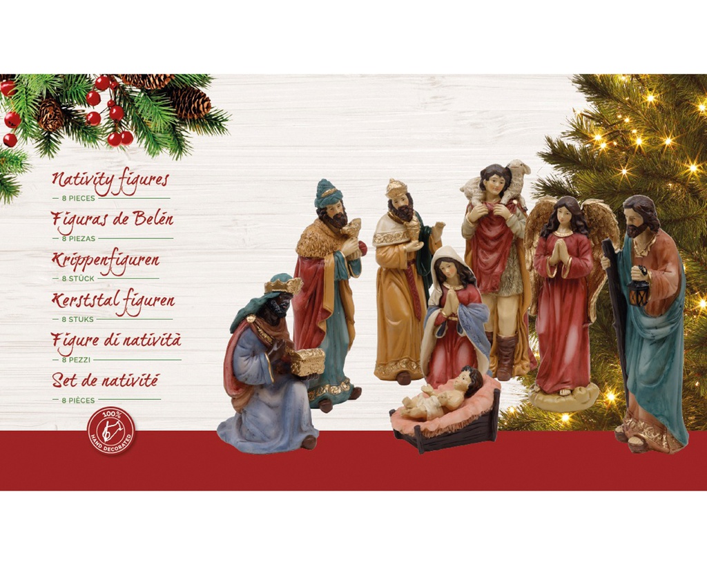 Set natività in poliresina 8 pezzi h.10,5 cm