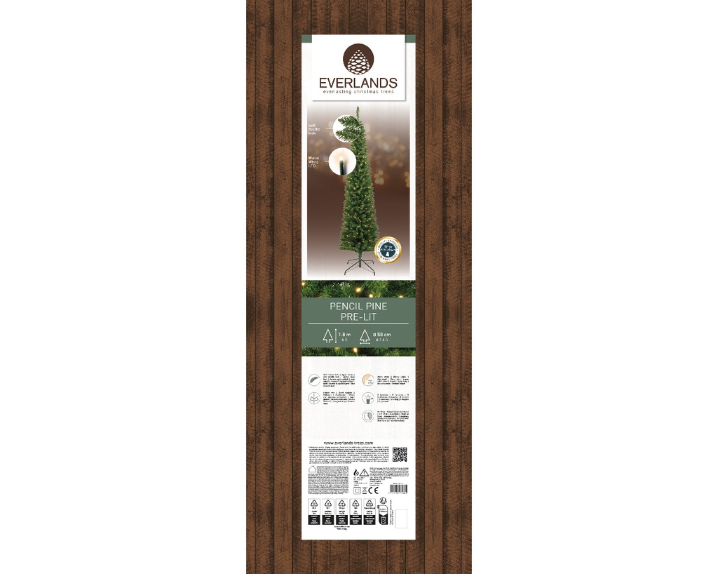 Albero matita pino verde bianco 180cm x 50cm