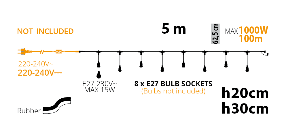 Portalampada E27 500xH30cm, uso esterno
