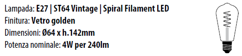 Lampada E27 ST64 4W 2200°K Golden 64x142mm