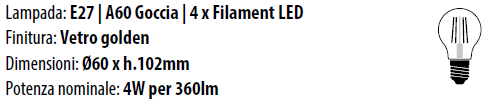 Lampada E27 4W 230V 2200°K Golden 60x102mm