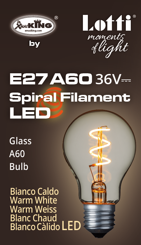 Lampada E27 36V goccia spiral Ø60mm