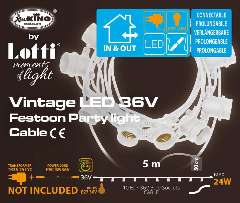 Catena luminosa 5m con 10 portalampada E27