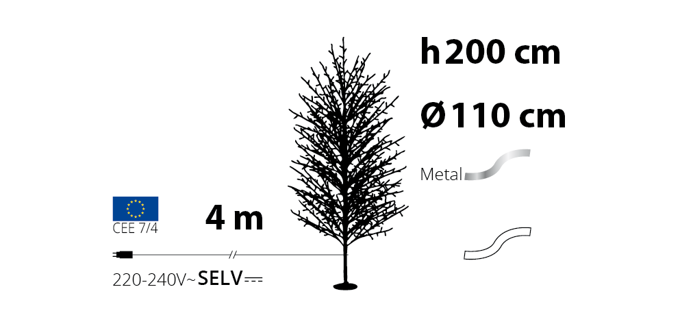 Albero rami bianco 110x200 cm con led
