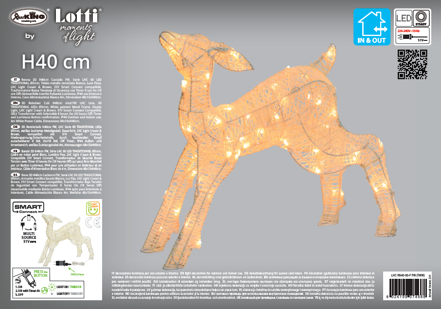 Renna 3D cucciolo 48x13x40 cm LED