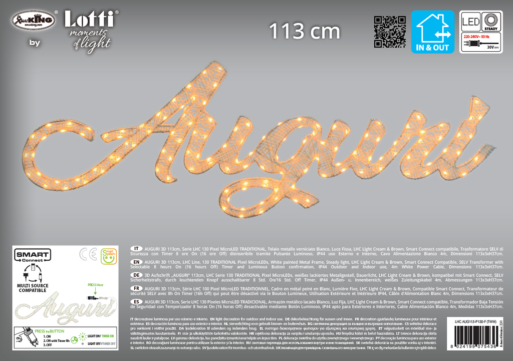 Luce microLED 113x3x37cm IP44 bianco