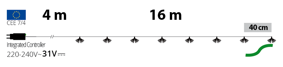 Catena LED bianco caldo 4x16m con timer