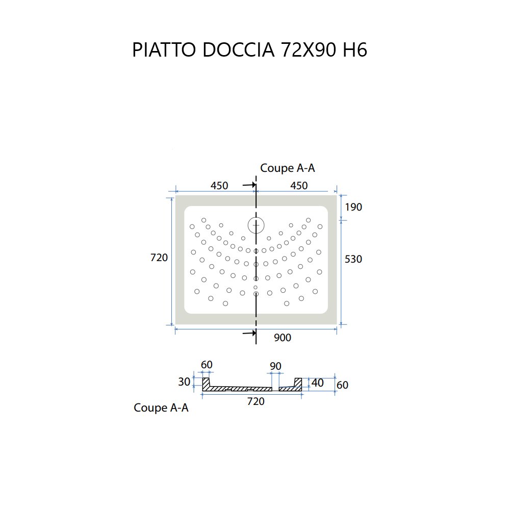 Piatto doccia 70x90 ceramica antiscivolo
