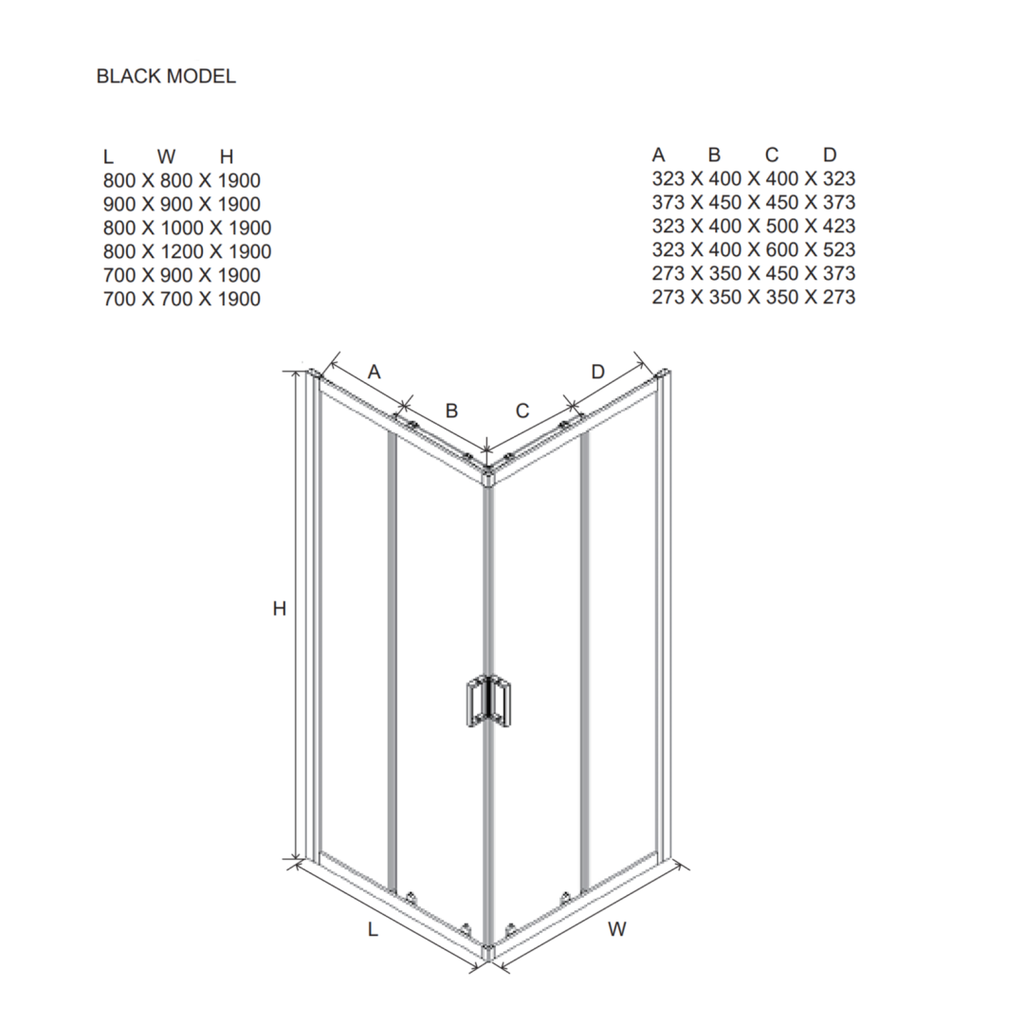 Box doccia 80x80x190 cm profilo nero opaco