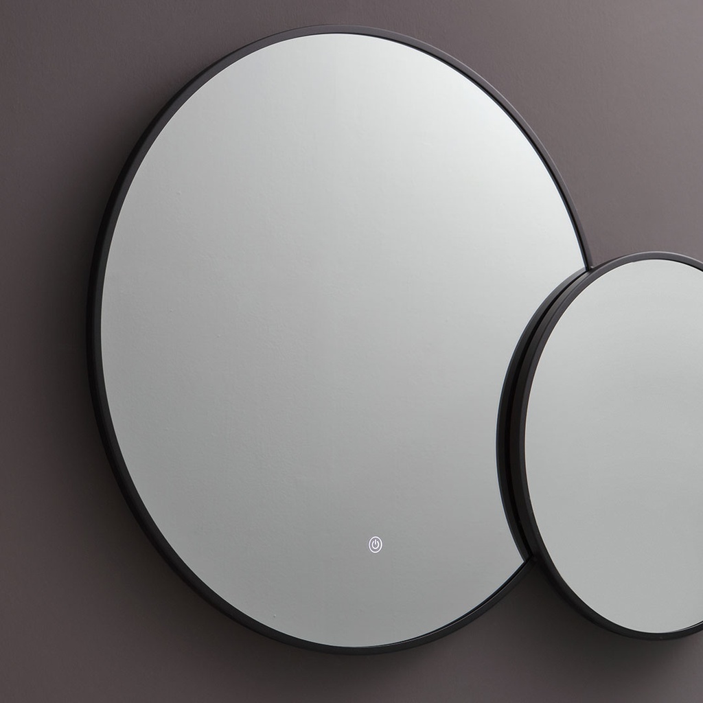Specchio rotondo con bordo nero e led