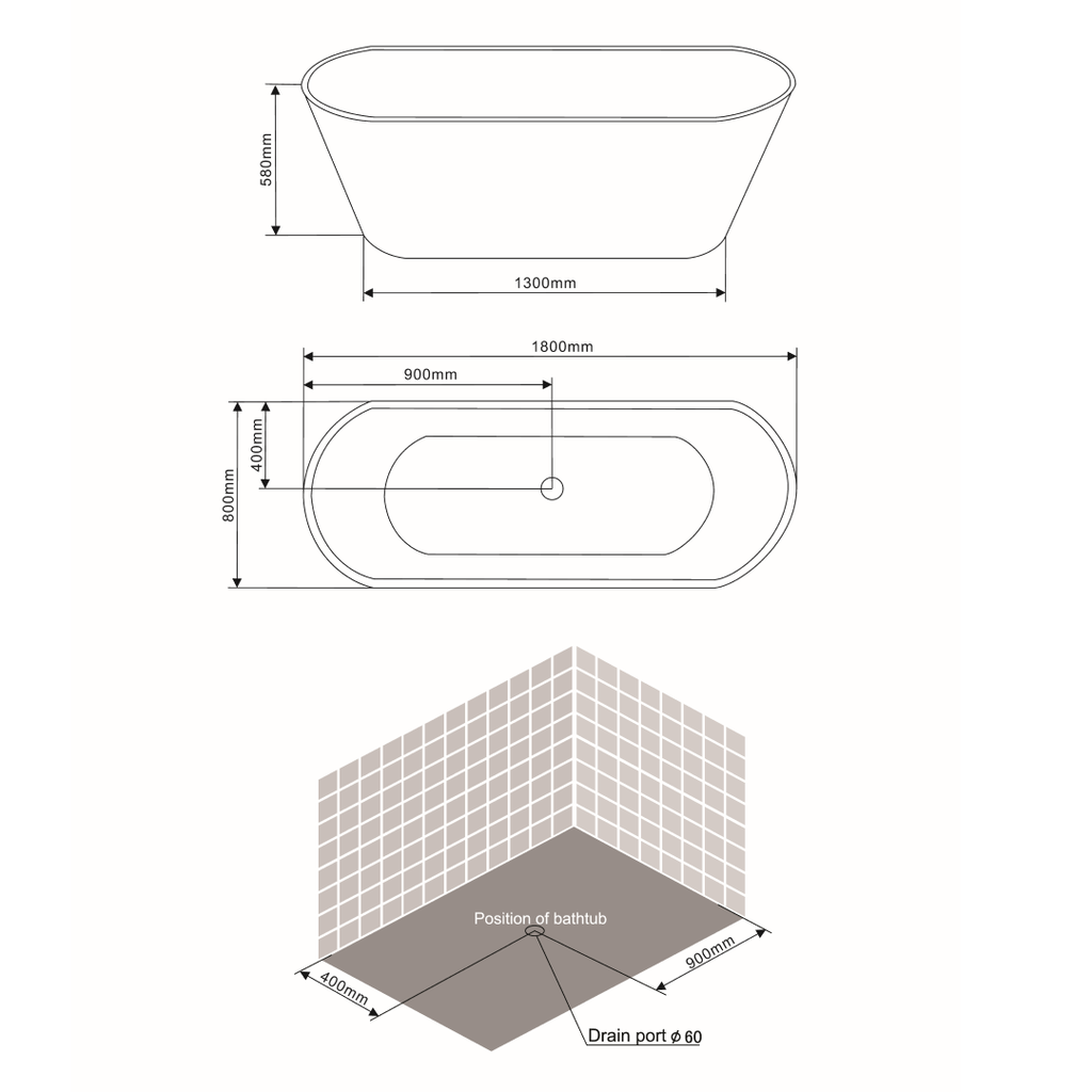 Vasca da bagno 180 cm bianca