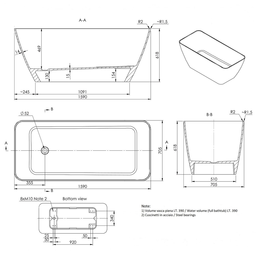 Vasca da bagno freestanding in marmo ricomposto