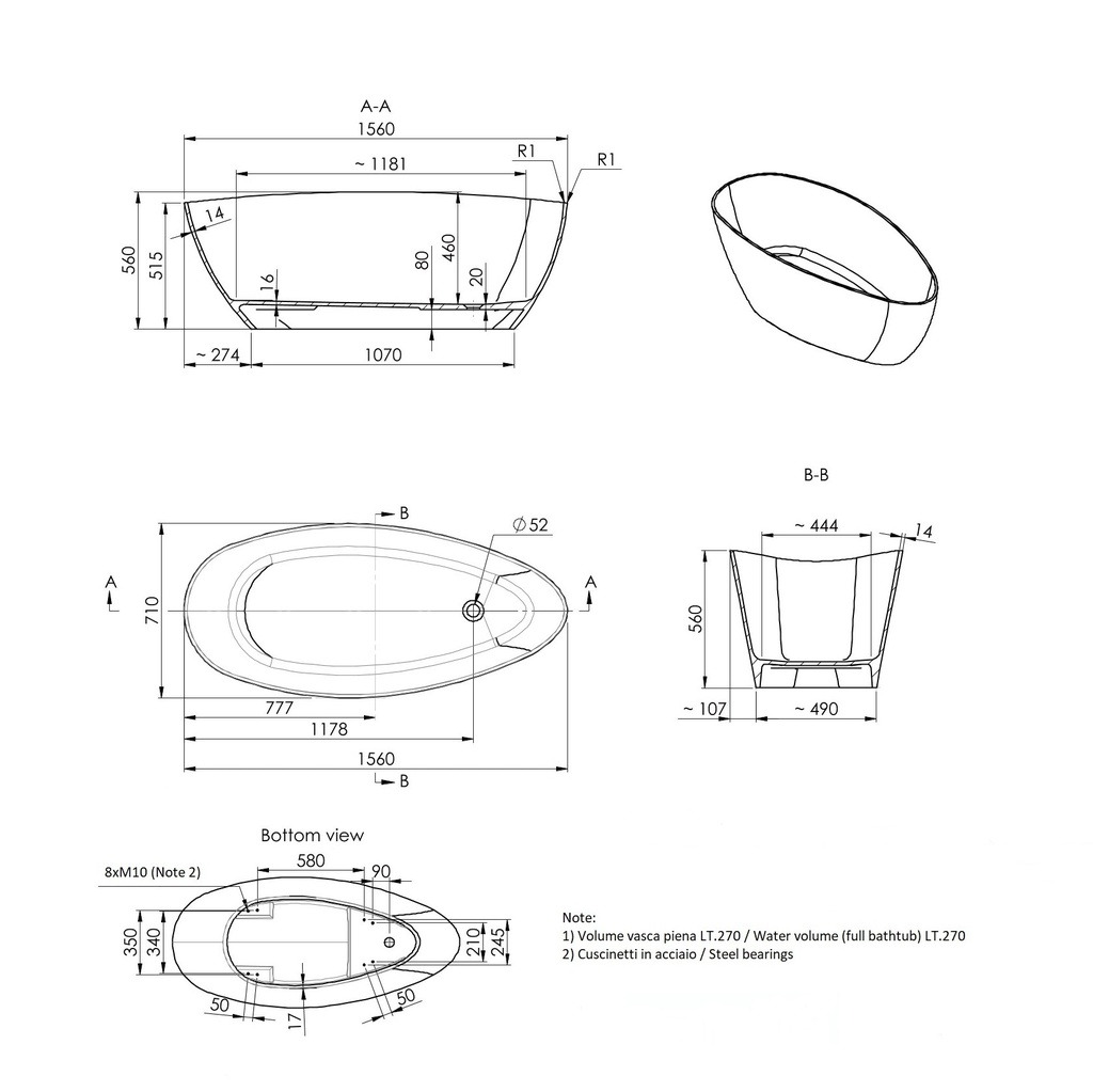 Vasca da bagno freestanding grigia moderna