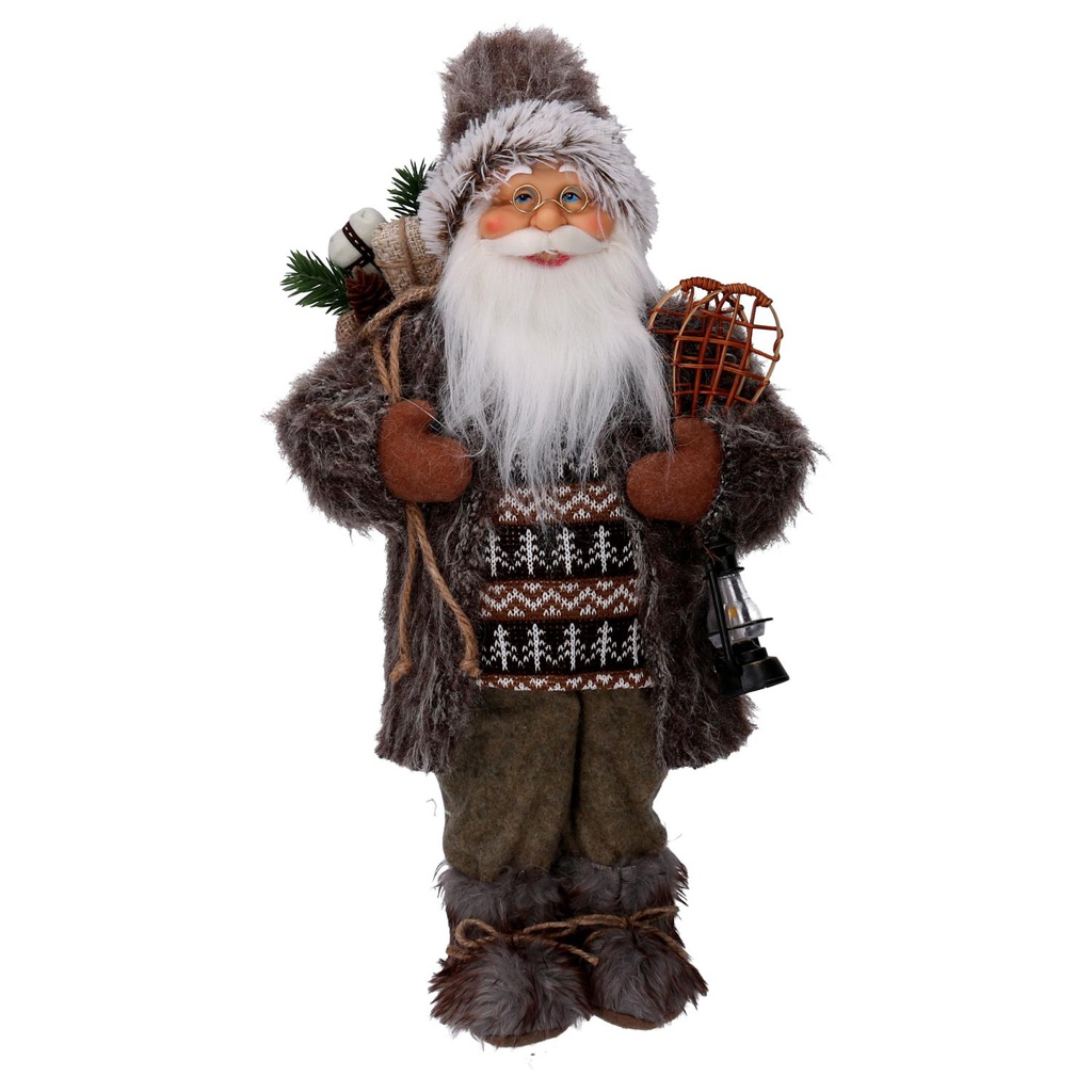Babbo natale tessuto con regali marronecm40x23,5h80