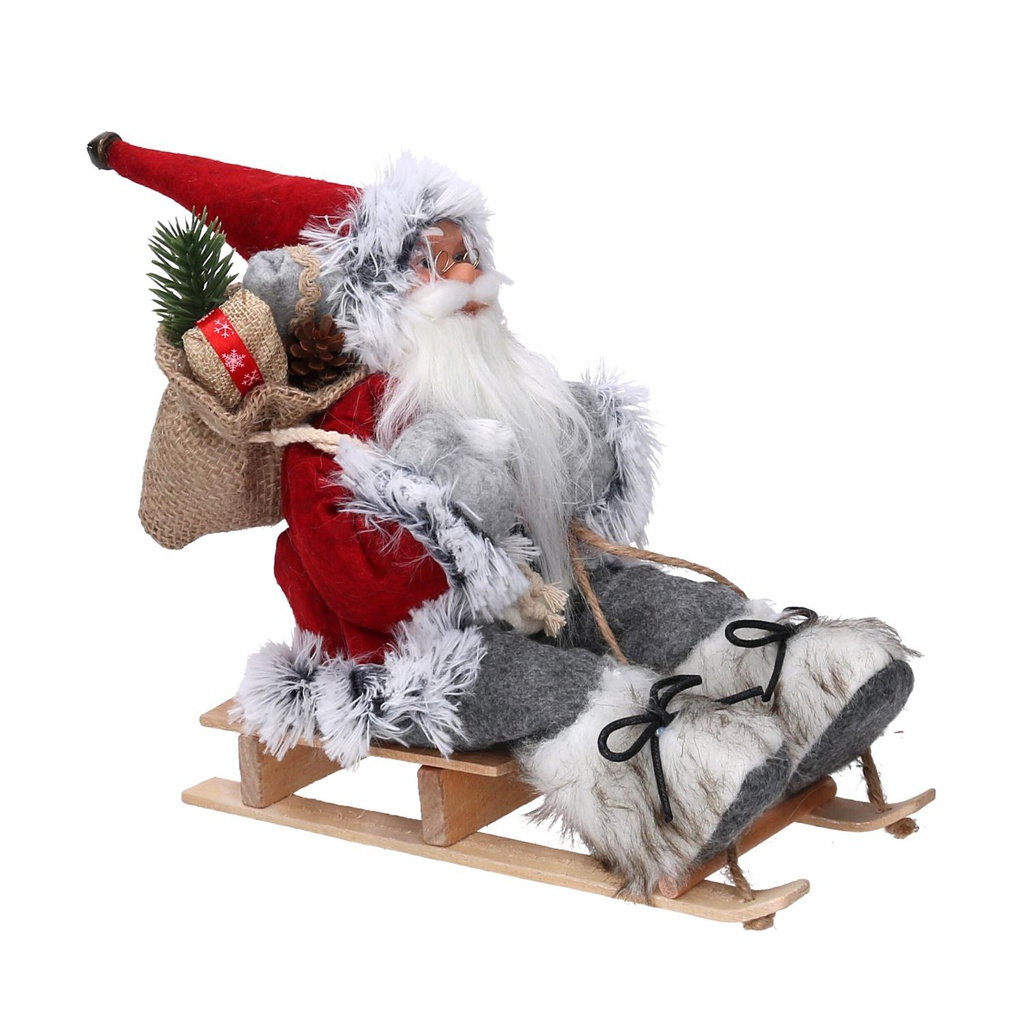 Babbo natale tessuto su slitta grigio rosso cm33x12h30