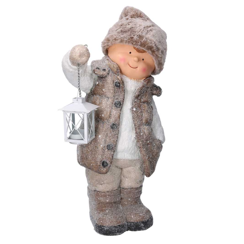 Bambino resina con lanterna beige cm30x21h51