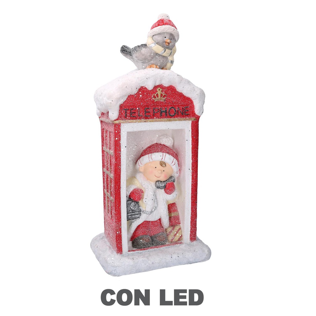 Bambina plastica cabina telefonica led rosso cm27x25h60