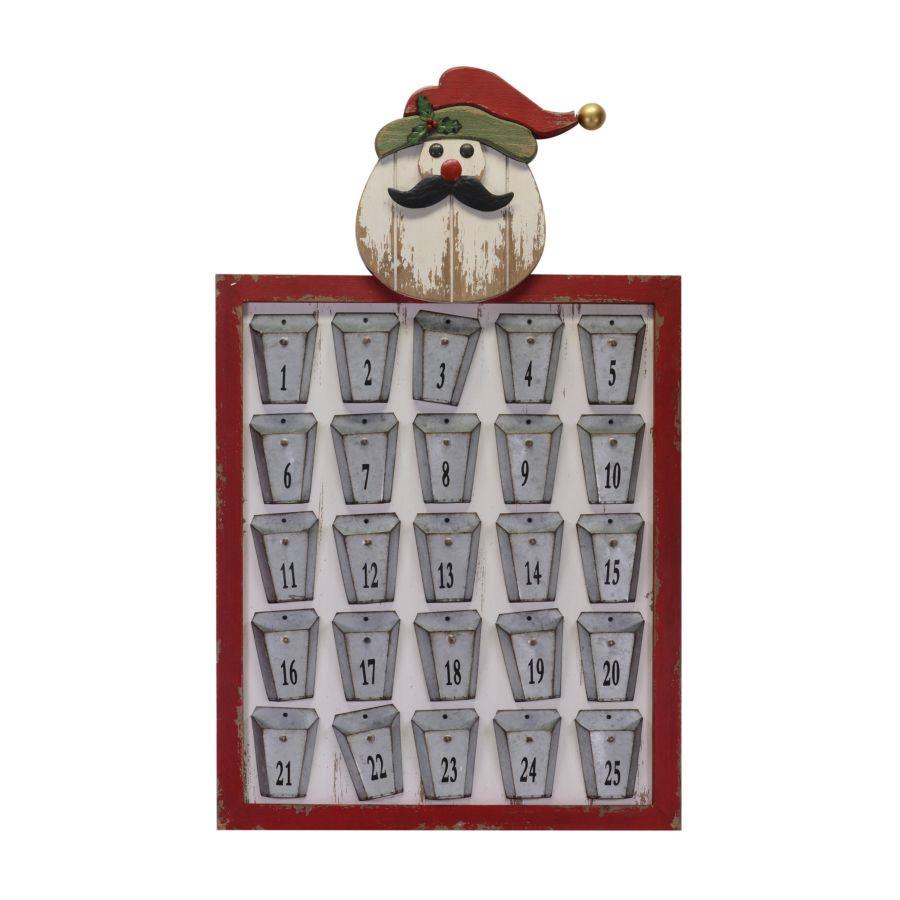 Calendario dell'avvento legno e metallobabbo natalecm50,5x83x3