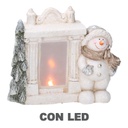 Camino resina con pupazzo di neve led bianco cm27x12h23
