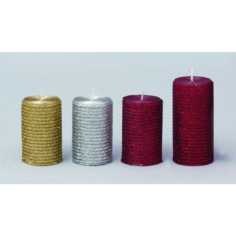 Candela cilindro glitterata CM.5X9,5 h  pz 1  ARGENTO