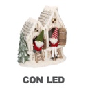 Casetta resina bianco con led e gnomi cm40x23h44
