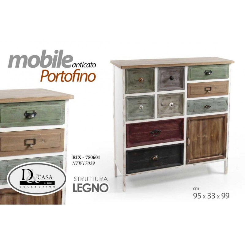 Credenza antichizzata in legno stile retrò cm 95 x 33 x 99 h
