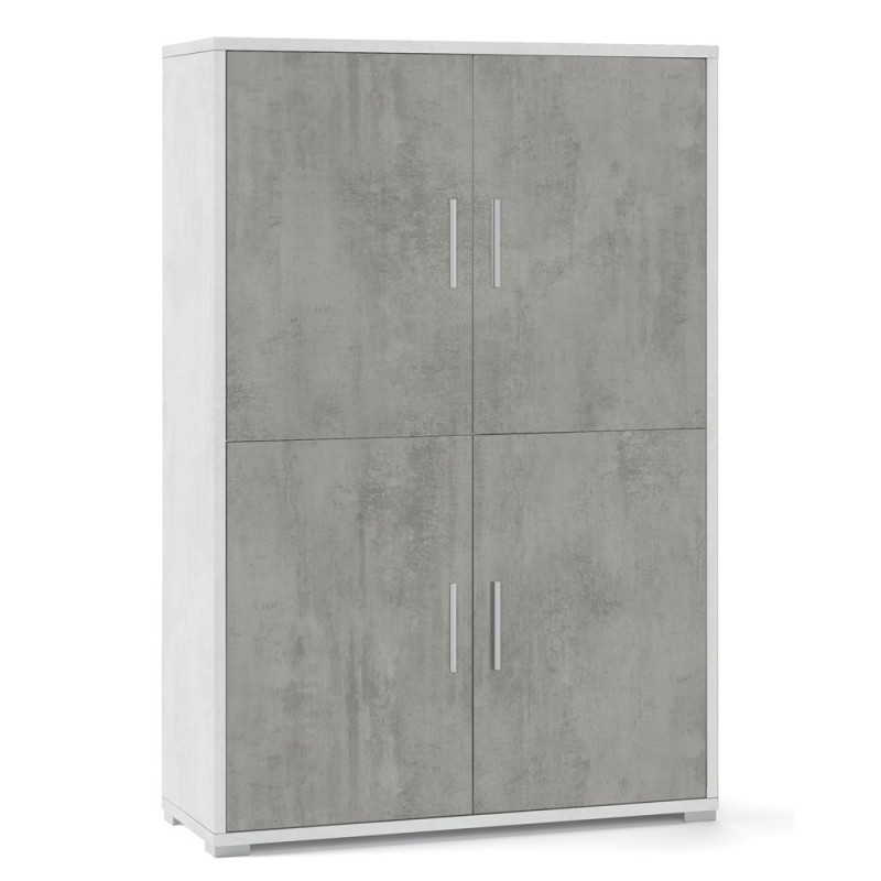 Credenza quattro ante quattro ripiani in legno Bianco Cemento 108x41x h161 cm