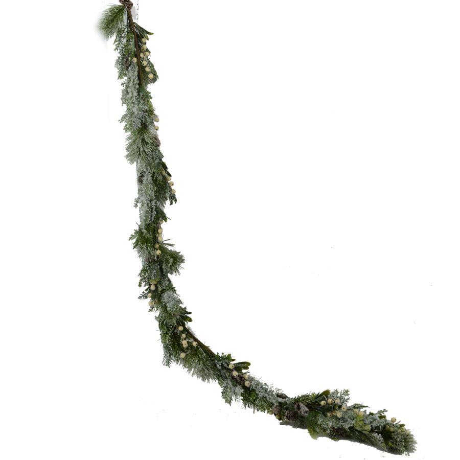 Festone con pigne e bacche bianco brinato cm34h165