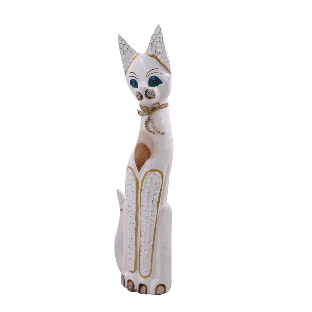 Gatto legno bianco beige cm 15x6h80