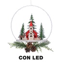 Ghirlanda metallo led con chiesa rosso cm25x7x47,5