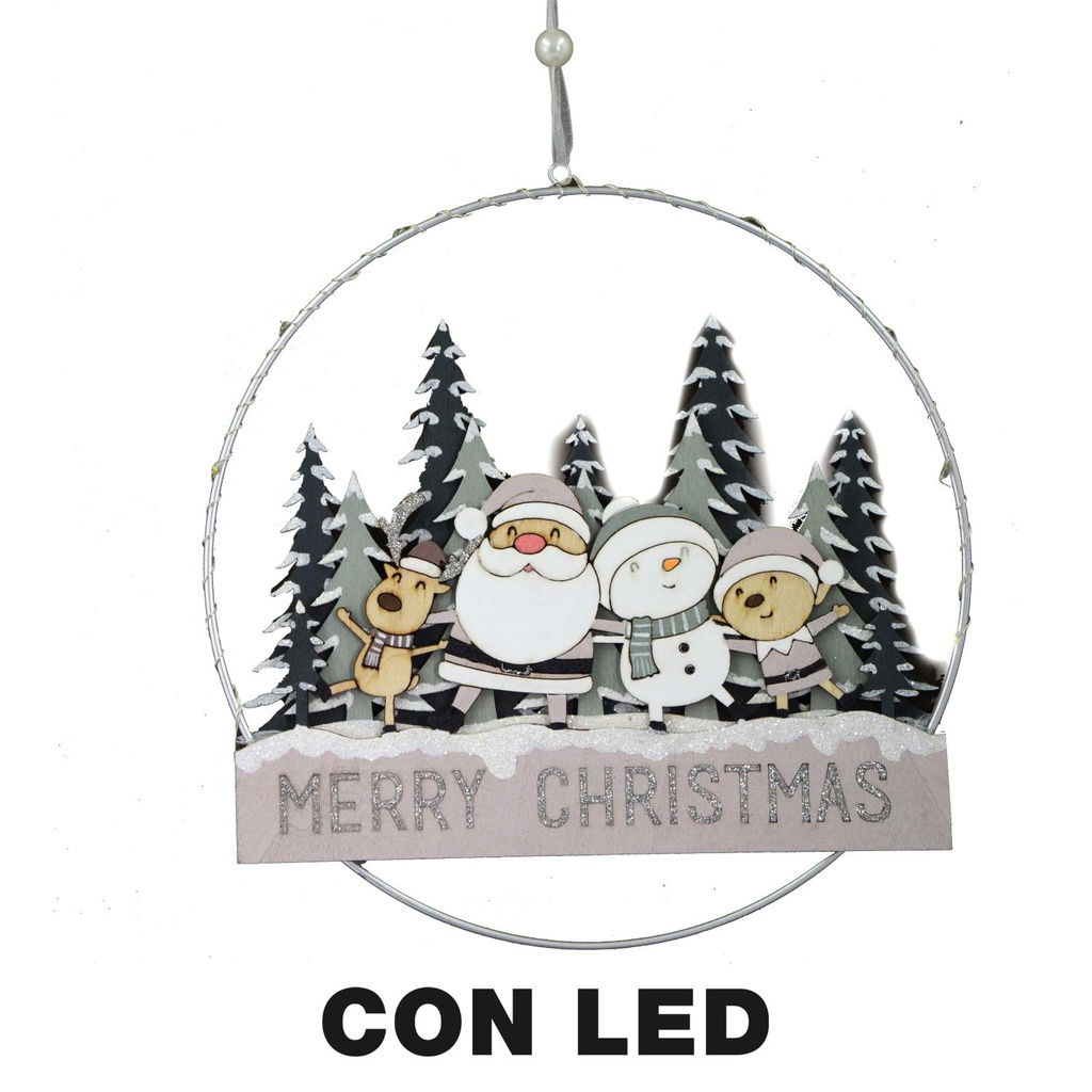 Ghirlanda metallo legno babbo natale led verde acqua cm24x3,5x40,5