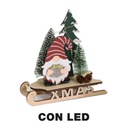 Gnomo legno su slitta led rosso cm18x7h18,5