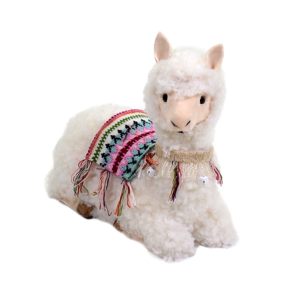 Lama bianco seduto con campanellini cm28x13h29