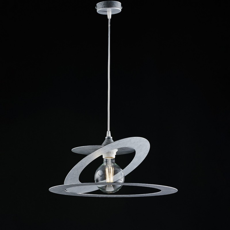 Lampadario a sospensione in taglio laser ferro Grigio Argento 40x h18 cm