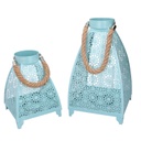 Lanterna metallo 1-2 azzurro quadro cm 20x20h33