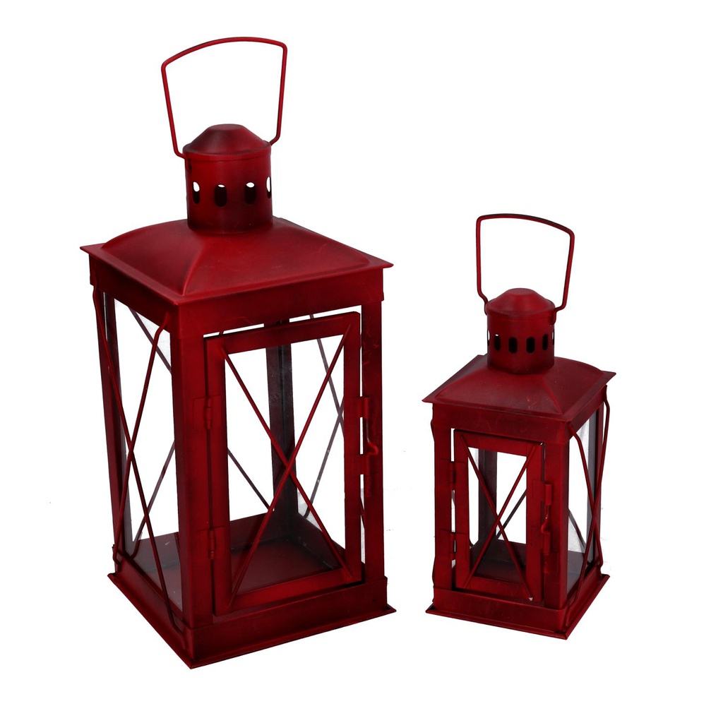 Lanterna metallo 1-2 rosso quadro cm14x14h30