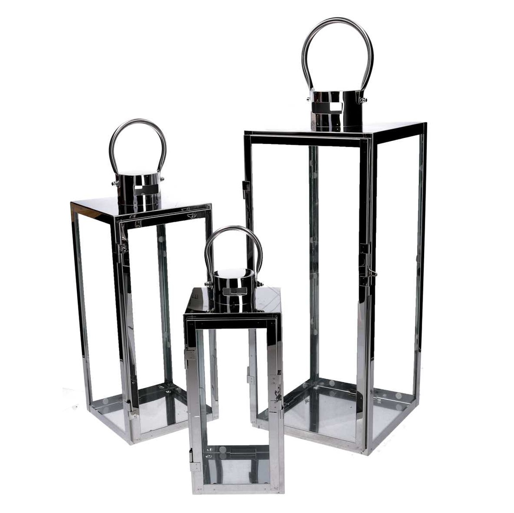 Lanterna metallo 1-3 argento quadro cm21x20,3h52,5