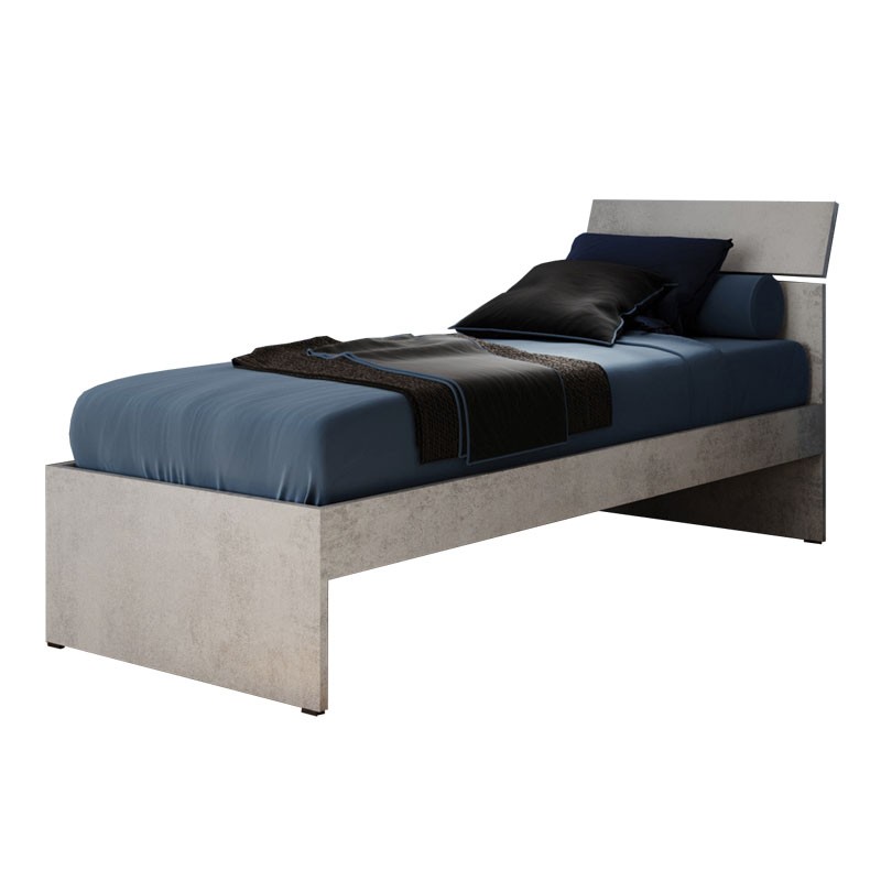 Letto singolo per camera colore grigio cemento cm 200x85xH 98