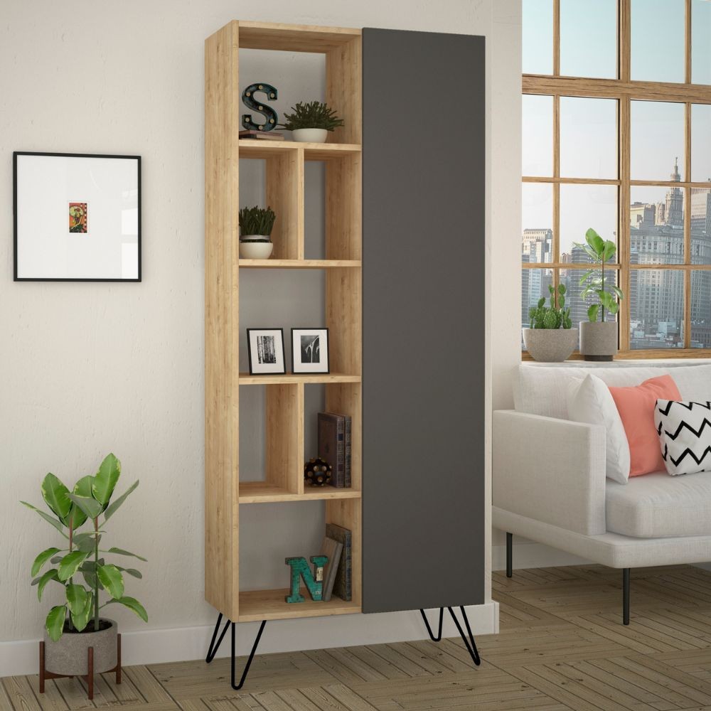 (2c) Libreria Jedda rovere con anta antracite L 80,6 x P 29,6 x H 191 cm