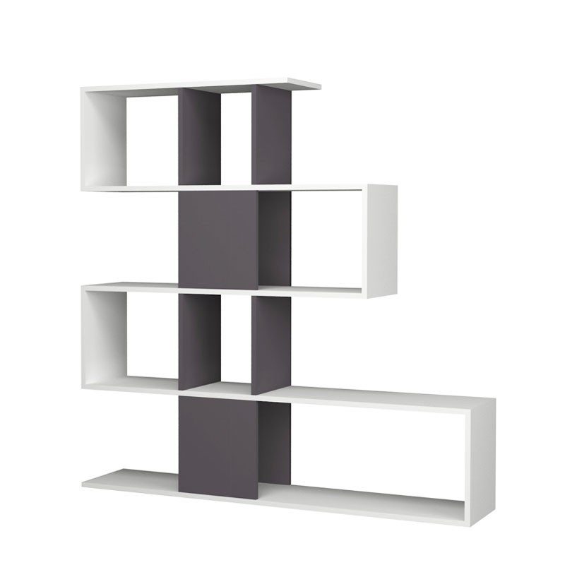 Libreria scaffale 4 livelli 9 scomparti bianco grigio 145x29xh.145 cm